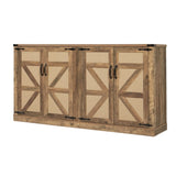 65-Inch Rustic Oak Color Faux Rattan Sideboard, Barn Door Rustic Style Sideboard, Living Room, W2702P184359