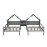 Double Twin Size Platform Bed with House-shaped Headboard and a Built-in Nightstand, Grey WF306928AAE