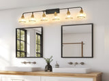 48" Modern 6-Light Vanity Wall Sconce - Black and Gold Bathroom Light Fixture with Clear Glass W1340P266140