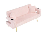 The straight-row white corduroy sofa with throw pillows, featuring a minimalist style, is suitable W1658P251982
