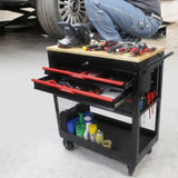 3 DRAWERS MULTIFUNCTIONAL TOOL CART WITH WHEELS AND WOODEN TOP W110290503