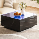 ON-TREND Square High Glossy Coffee Table with 16-color LED Strip Lights, Modern Center Table with N721P191980B