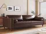 Mirod Mid-Century Modern PU Leather 3-Seat Sofa, Tufted Design, Solid Wood Legs, 2 Bolster Pillows, N760P285734D