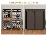 Double Row 10-Tier Non-Woven Fabric Shoe Cabinet with Iron Pipes and Plastic Components, Brown 47364697