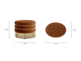 Edward 17.5" Round Upholstered Ottoman with Bullion Fringe Burnt Orange Performance Velvet B2719P320842