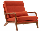 High Back Solid Wood Armrest Backrest Iron Frame Linen Indoor Leisure Chair 08337258