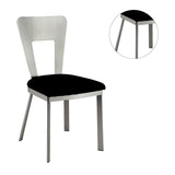Contemporary Silver Metal 2pc Dining Chairs Black Microfiber Seat Dining Room Keyhole Back Satin B011P232976