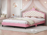 Full Size Lovely Crown Fantasy PU Leather Princess Bed with Tufted Headboard, PinkCream 47837791
