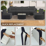 Cushion Covers for 7 Pcs Wicker Rattan Sectional Sofa, 14Pack Cushion Slipcovers Set 98966255