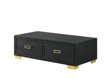 ZNTS 1pc Contemporary Coffee Table Storage Drawers Black Gold Finish Metal Pull Knob Living Room Wooden B011P245404