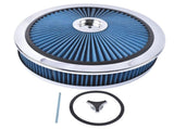 14" x 3" Air Cleaner Set Super Flow Washable Element Blue Recessed Chrome Top 10731620