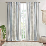 Cotton Printed Curtain Panel with Chenille Stripe and Lining B035129657