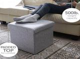 Faux Linen Folding Storage Ottoman Cube, Gray 72164538