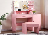 Apple Pink MDF with Melamine Lacquer, 1 Drawer, 1 Door Dressing Table Set, Three-Color Dimming Light 84425228