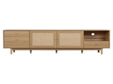 Boho TV Stand for 65, 75, 85 Inch TV, Entertainment Center with Open Storage and Drawers, Modern N710P339452P