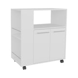 FM FURNITURE Linden Kitchen Cart with Microwave Shelf. Open Storage. and Two-Door Cabinet. White B128P283298