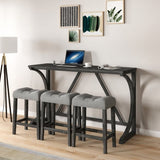 Bar Table Set with Power Outlet, Bar Table and Chairs Set, 4 Piece Dining Table Set, Industrial W487P333506