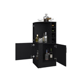 FM FURNITURE Toyei Corner Bar Cabinet with Bottle Rack, Open Shelves, and Hidden Storage, Black B128P269881