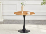 Round Dining Table, 31.5" Circle Tulip Table with Thickened Tabletop & Metal Pedestal, Mid Century W2920P518747