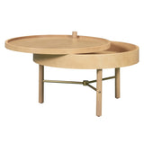 ZNTS Modern Round Wood Rotating Tray Coffee Table with Storage & Metal Legs in Natural N735P185132N