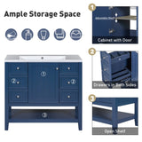 ZNTS 36" Bathroom Vanity without Sink, Cabinet Base Only, One Cabinet and three Drawers, Blue WF306244AAC