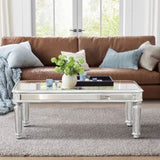 Silver Mirrored Coffee Table, Vintage Carved Elements, Rectangle Glass Tea Table with Mirrored W1445P214047