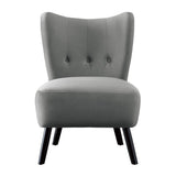 ZNTS Unique Style Gray Velvet Covering Accent Chair Button-Tufted Back Brown Finish Wood Legs Modern Home B01143825