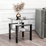 1-Piece Modern Tempered Glass Tea Table Coffee Table End Table, Square Table for Living Room, Black W241104204