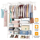 ZNTS Metal Garment Rack Shoe Clothing Organizer Shelves Freestanding Multifunctional Clothes Wardrobe 98460344