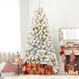 ZNTS 6FT Pre-lit Flocked Christmas Tree with 760 Memory Wire Tips – Effortlessly Fluffed, Perfectly W1773P199066