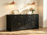 Black Farmhouse Buffet Cabinet, Kitchen Storage Sideboard with Barn Style Doors, Drawers and 34135946