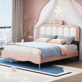 ZNTS Full size Velvet Princess Bed With bow-knot Headboard,Full Size Platform Bed with Headboard and WF315549AAH