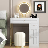 31.5'' Makeup Vanity Desk with Lighted Mirror, Luxury Dressing Table with 2 Drawers and 1 Cabinet, 3 N704P210486K