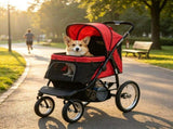 Red 3-Wheel Pet Stroller for Small & Medium Dogs, Adjustable Canopy, Safety Tether, Storage Basket 15859512