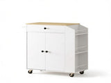 White Rolling Kitchen Island Cart with Tabletop, Storage Cabinet, Drawer, Spice Rack & Towel Bar for 04159497