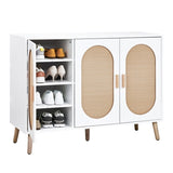 3-door vertical shoe cabinet particle board plastic rattan white frame original wood rattan 17034426