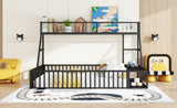 Full Size Floor Bed Frame with Safety Fence, Metal Floor Bed with Desk and Storage Shelves, W1580P240070
