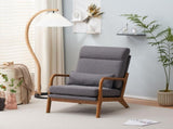 High Back Solid Wood Armrest Backrest Iron Frame Linen Indoor Leisure Chair Dark 04487622