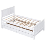 ZNTS Twin Size Platform Bed with Trundle and Drawers, White WF298815AAK