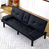 The 67-inch black PVC multi-functional sofa bed with a foldable and cup holder design makes it W3371P318136