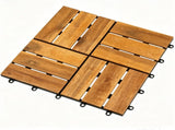 27 PCS Natural Acacia Wood Interlocking Deck Tiles, 12"12" Waterproof AntiSlip Outdoor Flooring 30465069