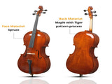 Full Side 4/4 Natural Color Spruce Panel Cello Tiger pattern process with Bag Bow Rosin Bridge 36858595