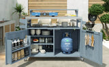 K&K 53.3" Outdoor Kitchen Island with Raised Shelf, Solid Wood Storage Cabinet with Stainless Steel N707P250628G