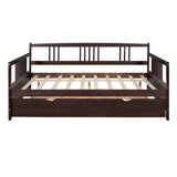 ZNTS Full Size Daybed Wood Bed with Twin Size Trundle,Espresso WF295131AAP