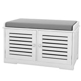 Shoe Storage Bench with Padded Seat Cushion, Entryway Bench with 2 Barn Doors-White W282P144349