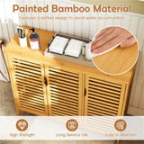 39.5"x14"x31.5" Natural Bamboo Bathroom Cabinet - 3-Door Design Multiple Shelves, Ample Storage 77835733