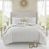 8 Piece Cotton Floral Printed Reversible Comforter Set Yellow Cal King B03597285