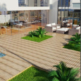 Patio Floor Tiles Pack of 11 WPC Wood-Plastic Composite Patio Deck Tiles DIY Interlocking Decking W206P201289