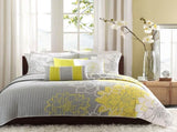 6 Piece Printed Cotton Quilt Set with Throw Pillows Taupe Grey/Yellow King/Cal King B03597468