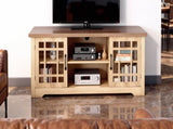 57.87 Inch TV Stand with Deep Brown Top & Natural Wood Cabinet - Double Glass Door Media Console, 81661813